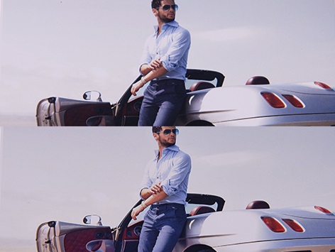 两张图像并排对比，显示逆光和对比度的调整效果。