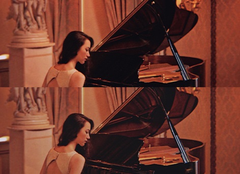 两张图像并排对比，显示质地和对比度的调整效果。