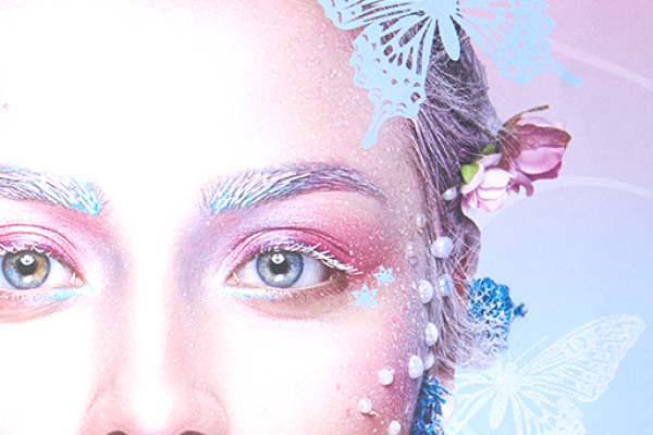 打印示例“带金属妆容的女性面部照片”